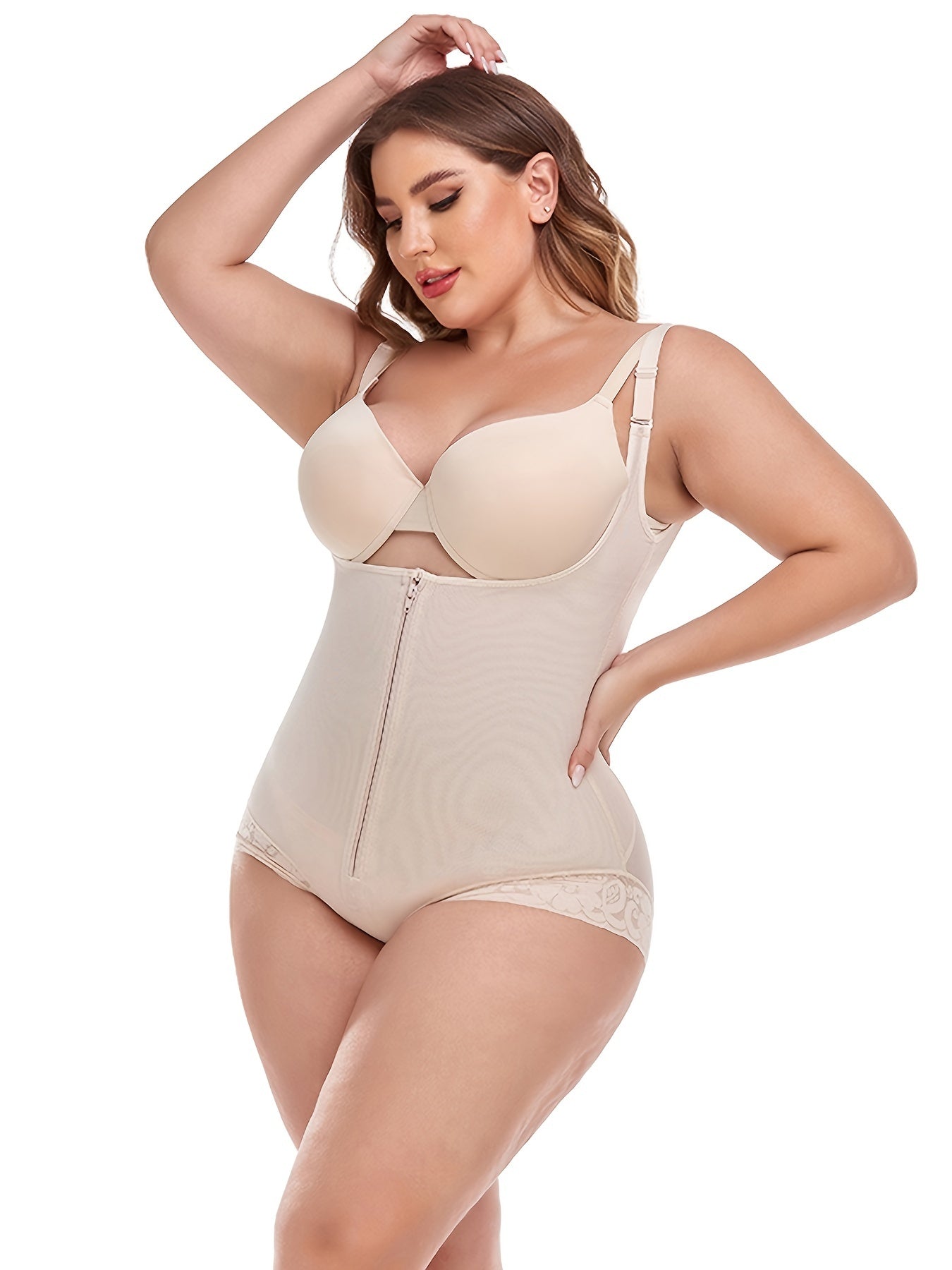 Solid Front Zipper Bodysuit Shapewear