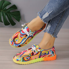 Women's Abstract Canvas Shoes Round Toe Low Top Slip On Sneakers