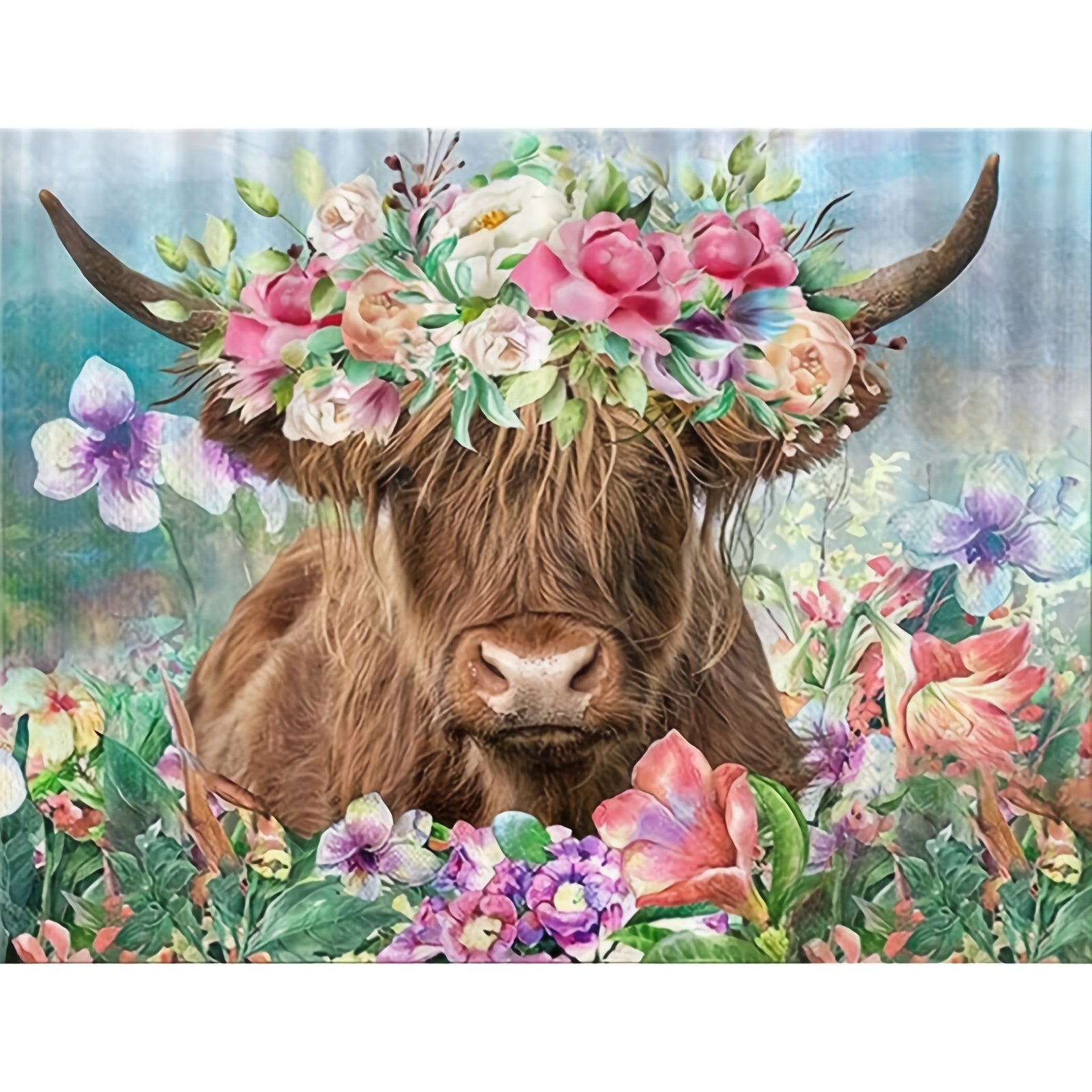 5D Full Diamond Painting Cow And Flowers Art Kit