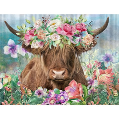 5D Full Diamond Painting Cow And Flowers Art Kit