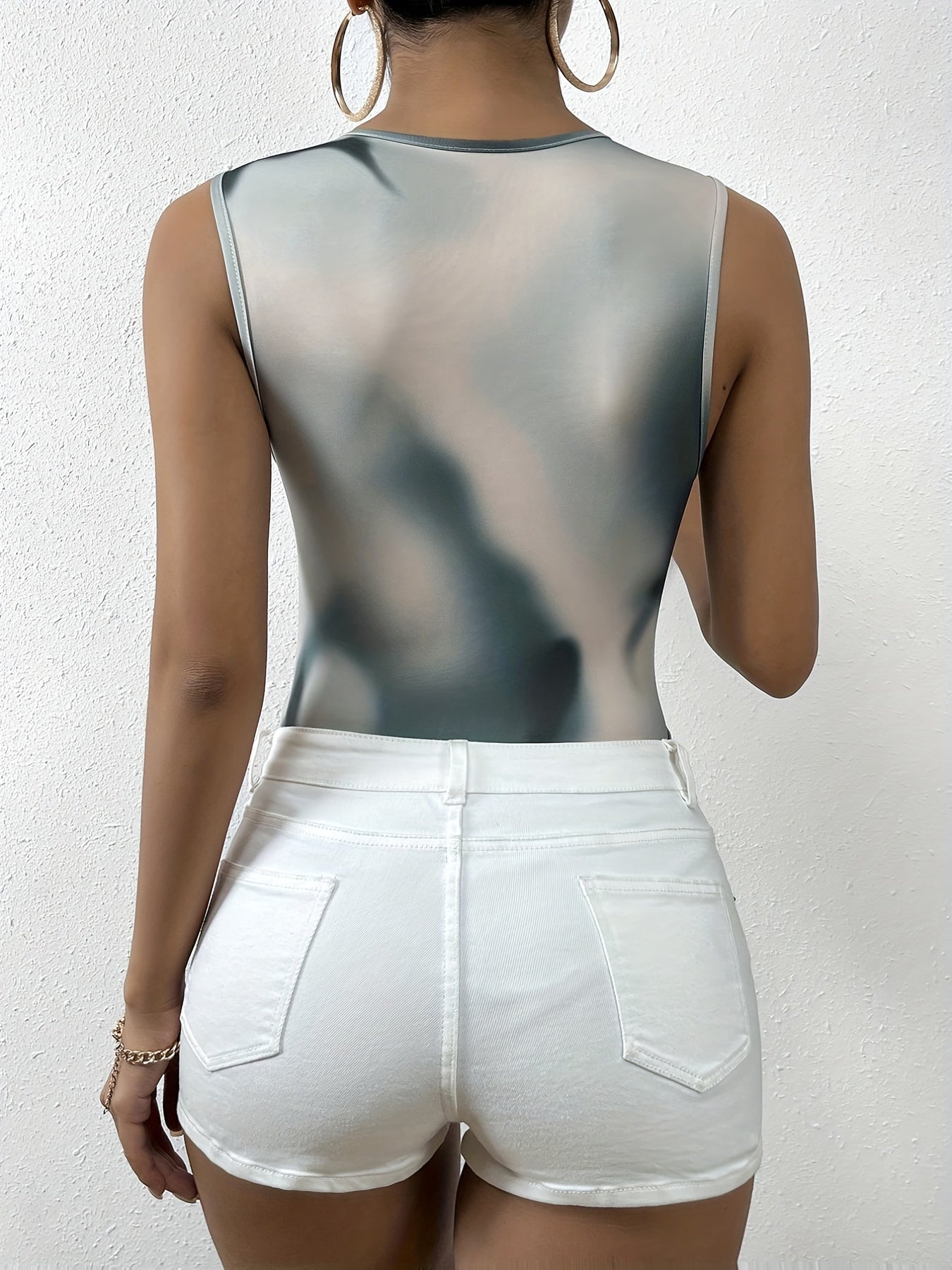 Tie Dye Crew Neck Tank Bodysuit Sleeveless Casual One Piece Women's Clothing