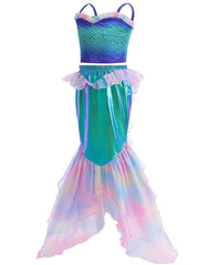Girls Mermaid Set Cami Top & Fishtail Skirt Fish Scale Print Beach Party Costume