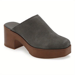 Chunky Heel Platform Mules Square Closed Toe Slip On Shoes