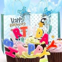 4pcs Happy Birthday Gift Bag Pink Series with Paper Wrappers & Ribbon Ties