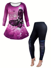 Butterfly Print Long Sleeve Tee & Leggings Set