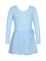 Girls Sequin Dancing Dress Long Sleeve Exercise Skirt