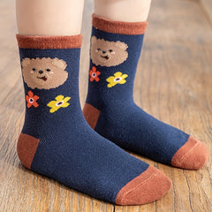 5 Pairs Cartoon Bear Pattern Kids Crew Socks for Winter