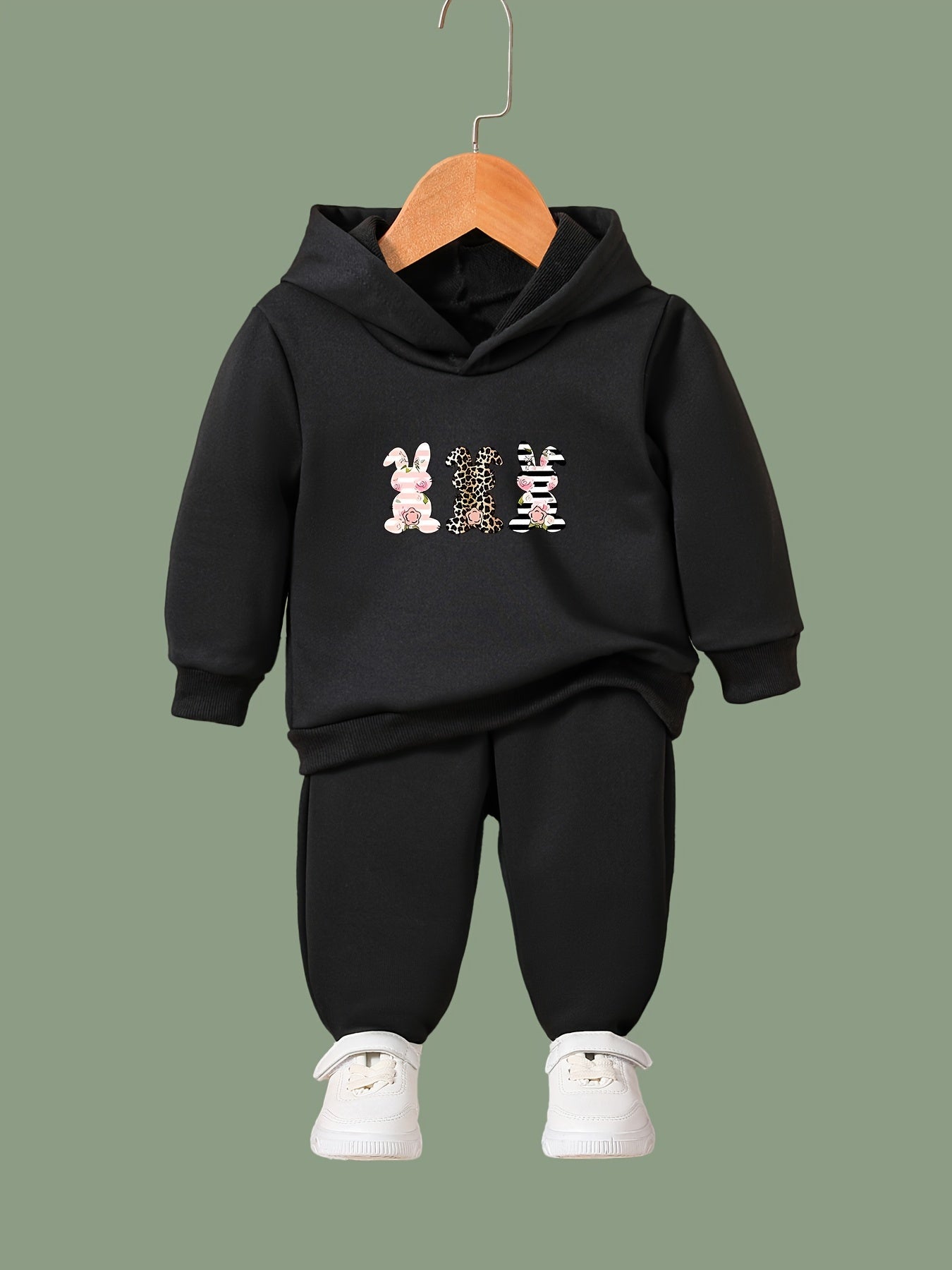 Bunny Print 2pcs Girls Outfits For Sports Spring Fall Outdoor Gift Easter