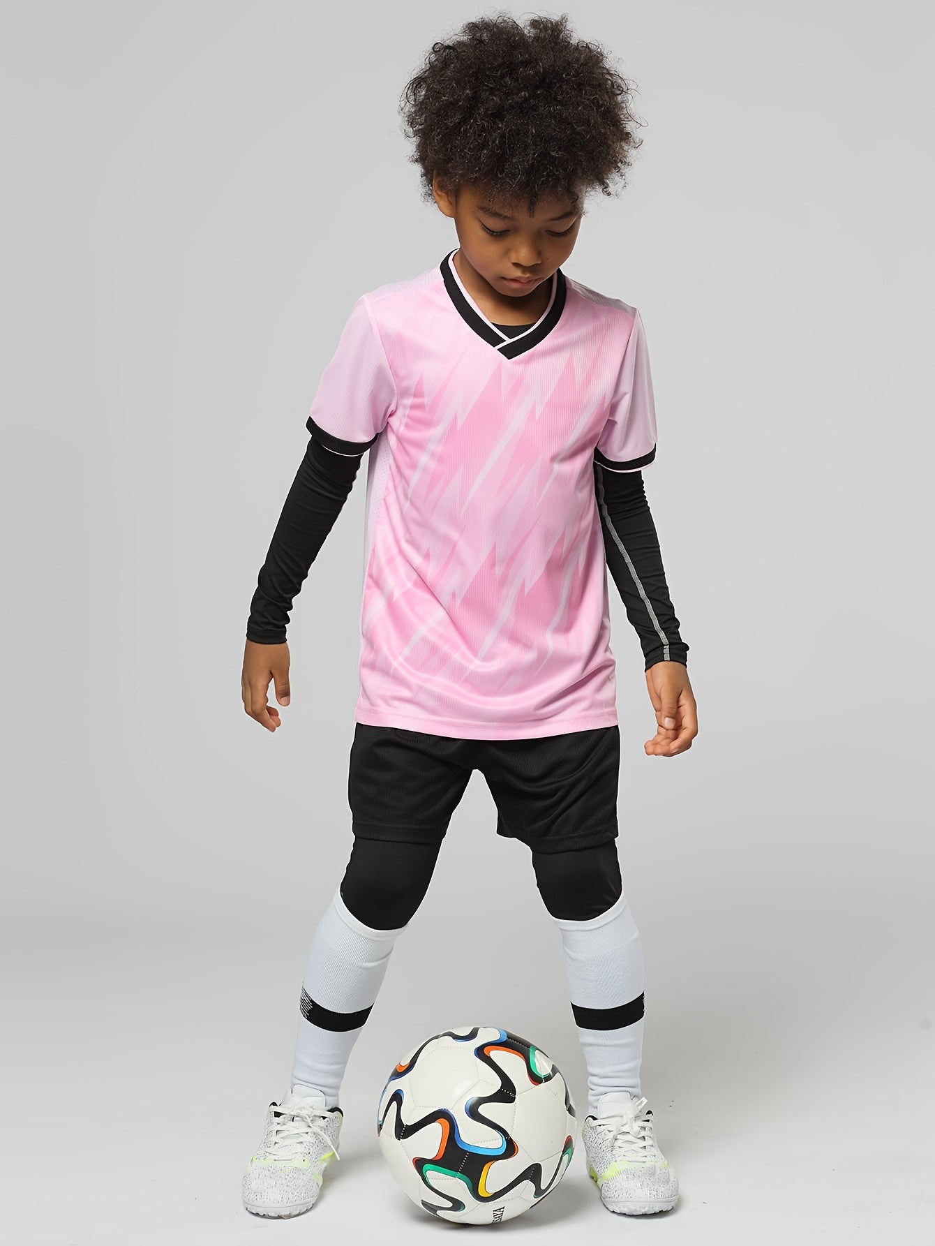 Boys Geometric Pattern Tracksuits Set Football Jersey & Shorts