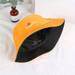 Embroidery Bucket Hat Cotton Fisherman Cap Strawberry Daisy