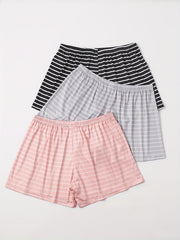 3 Pack Plus Size Striped Lounge Bottoms Set Elastic Waist Sleepwear