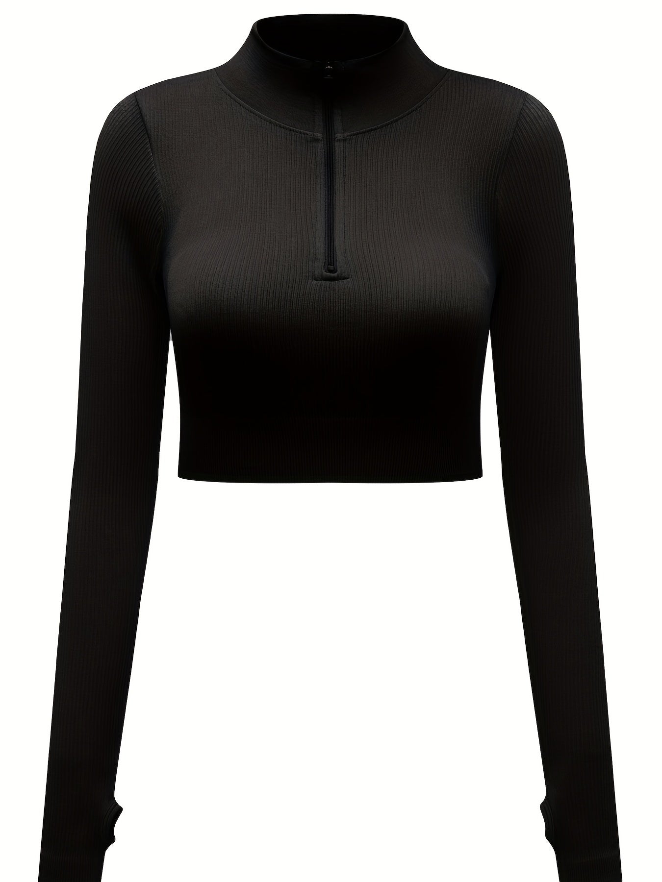 Solid Half Zip Cropped Yoga Top