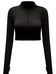 Solid Half Zip Cropped Yoga Top
