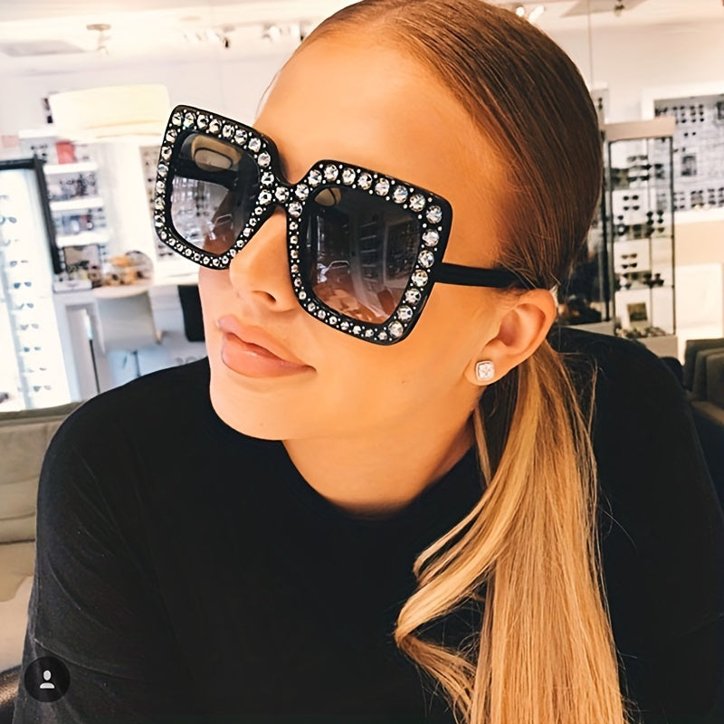 Y2K Oversized Square Rhinestone Sunglasses for Women