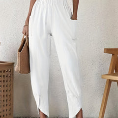 High Waist Patched Pockets Pants Casual Loose Spring Summer Womens