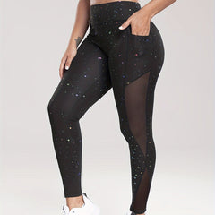Star Print Mesh High Stretch Yoga Leggings With Pocket