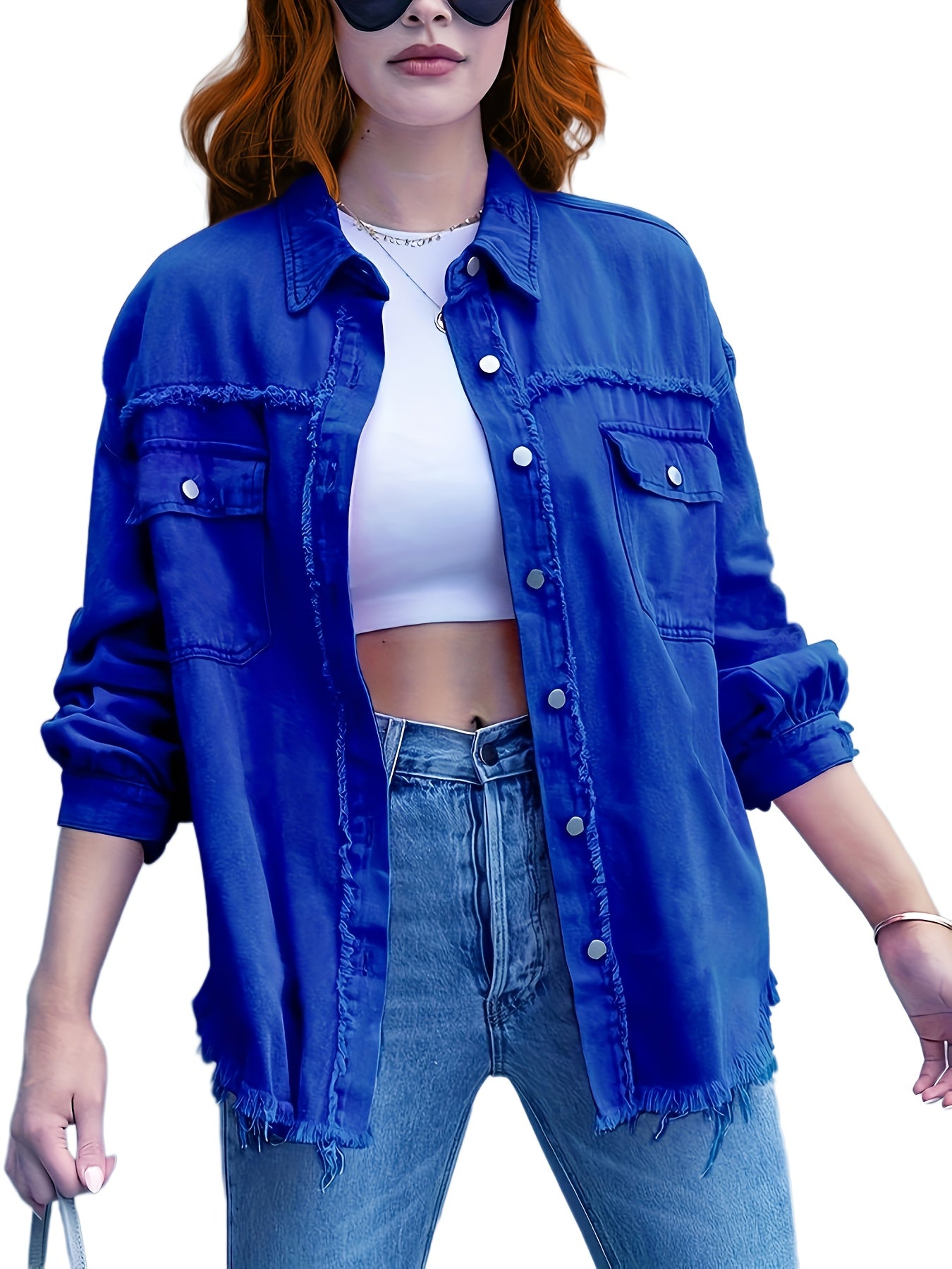 Women's Plus Size Ripped Denim Jacket