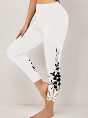 Floral Print Cut Out Cropped Leggings High Waist Skinny Casual Leggings