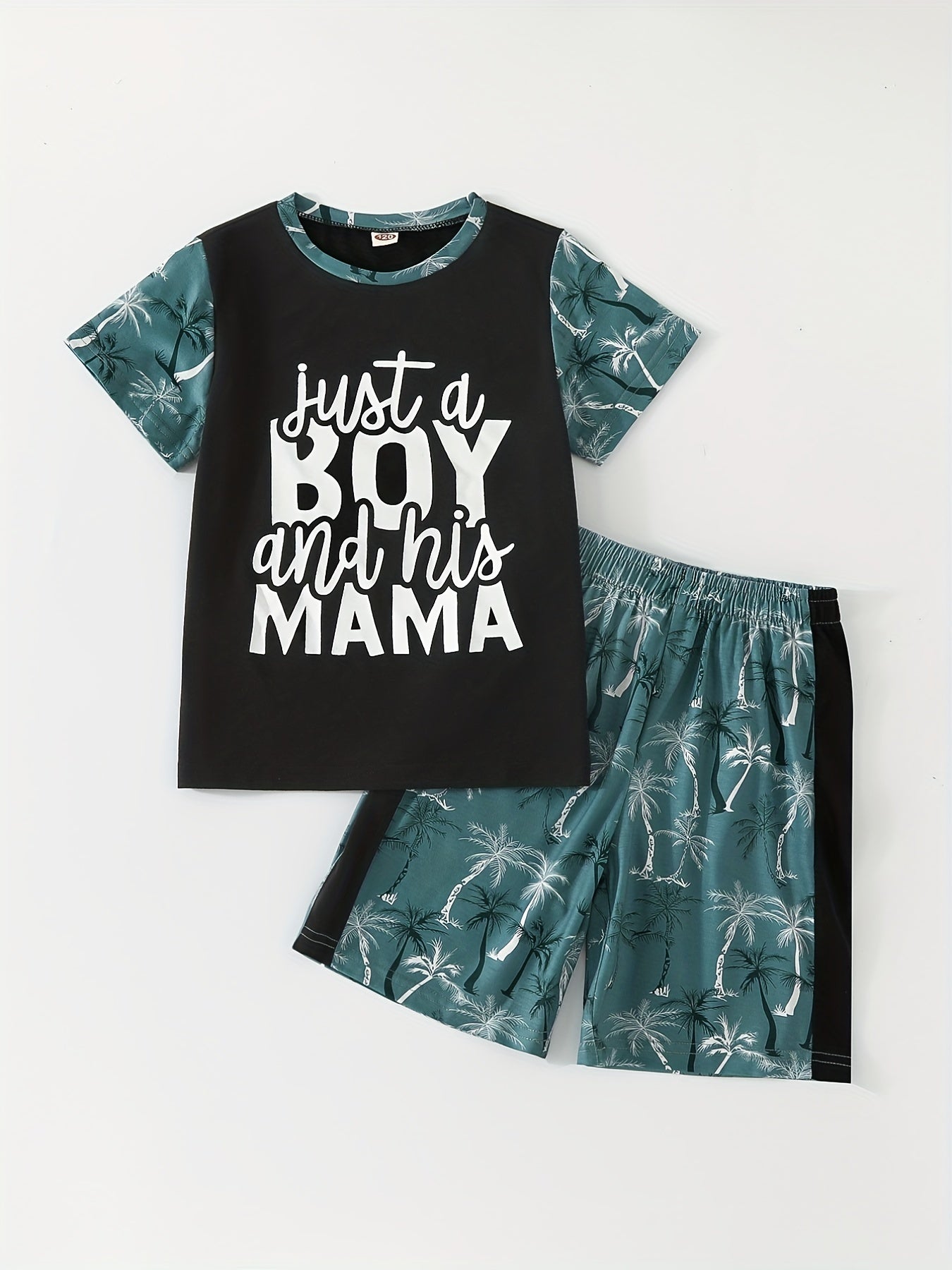 Boy & Mama Trees Print Casual Outfit T shirt & Shorts Kids Summer Set