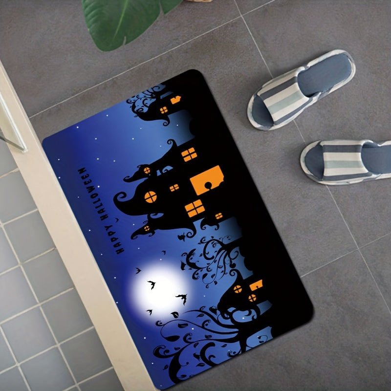 3pcs Halloween Pumpkin Mat Set Non Slip Bathroom Toilet Rug U Shape Mat