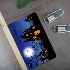 3pcs Halloween Pumpkin Mat Set Non Slip Bathroom Toilet Rug U Shape Mat