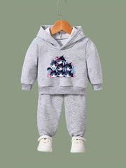 Disco Kitty Print Girls Hoodies Jogger Pants Set for Sports Spring Fall