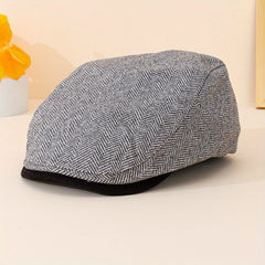Unisex Herringbone Woolen Peaked Cap - British Style