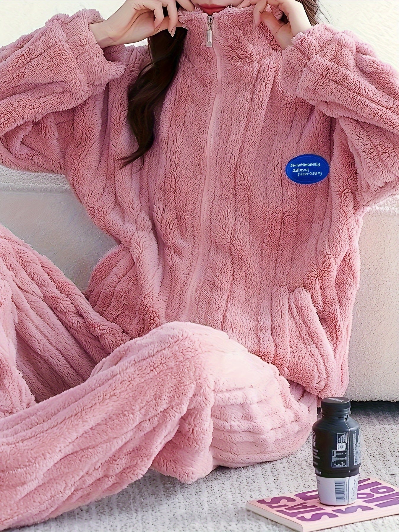 Plush Pajamas Soft & Warm Zip Top & Pants Women's Sleepwear