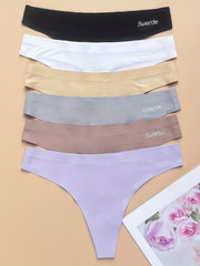 6pcs Seamless Solid Thongs Soft & Comfy Intimates Panties