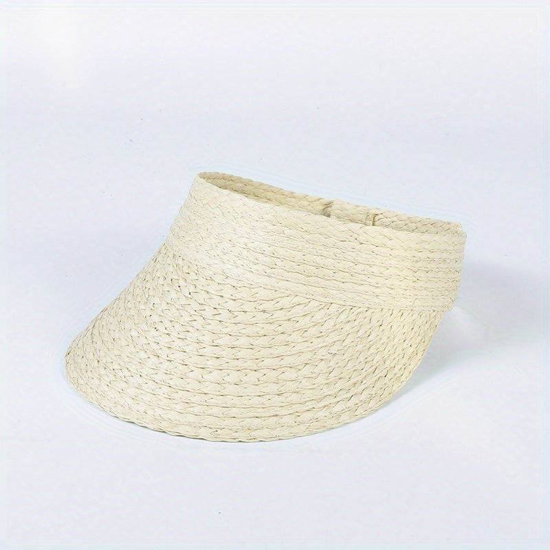 Women's Khaki Frayed Edges Visor Hat Lightweight Wide Brim Sunscreen Beach Cap