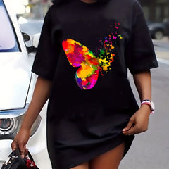 Colorful Butterfly Print Tee Dress