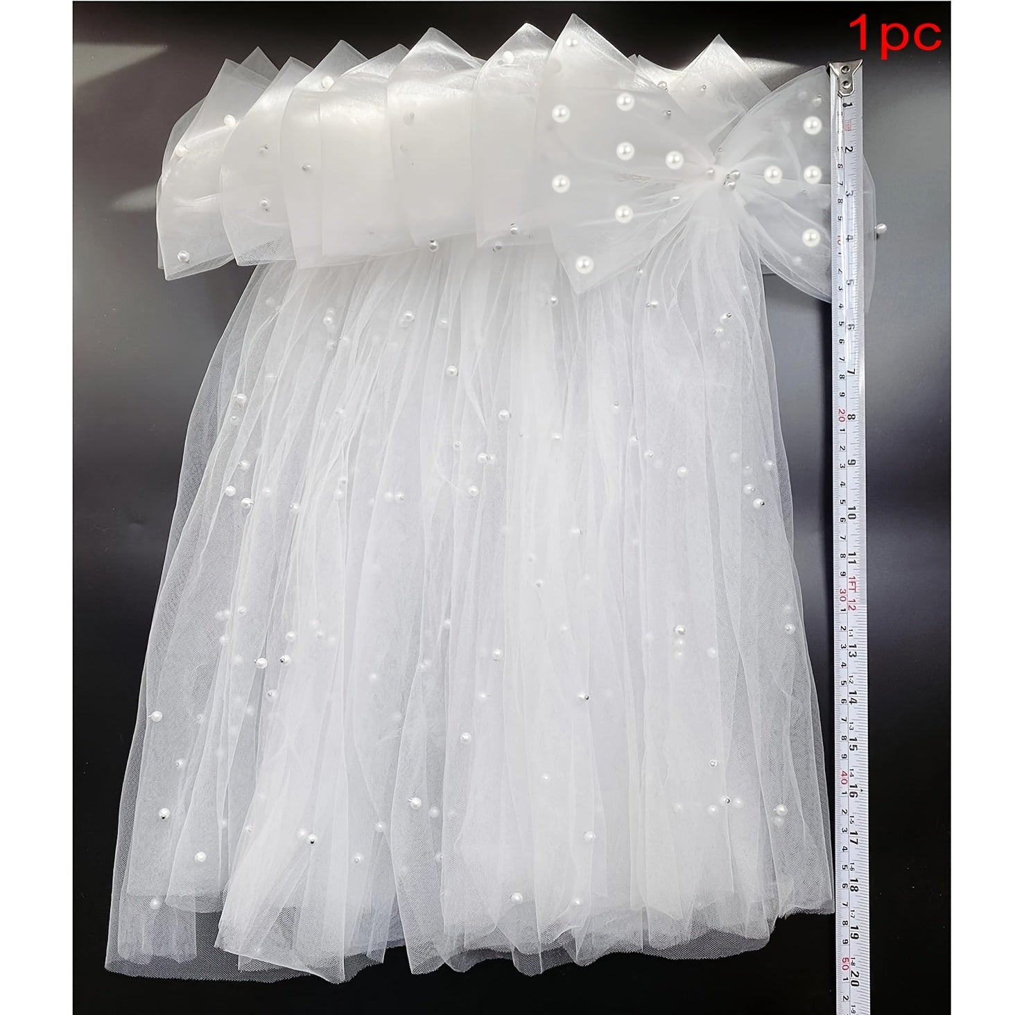Bridal Hair Clip Pearl Bow Tulle Hairpin
