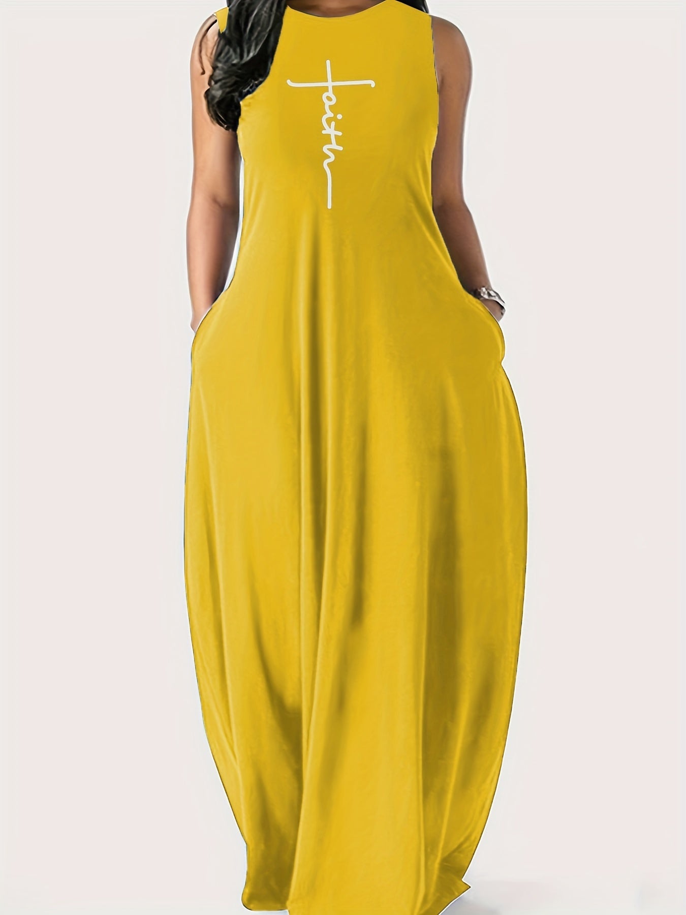 Art Letter Print Round Neck Tank Maxi Dress
