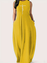 Art Letter Print Round Neck Tank Maxi Dress