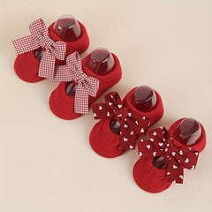2 Pairs Plaid Heart Bow Princess Socks for Baby Girls Non Slip & Comfy