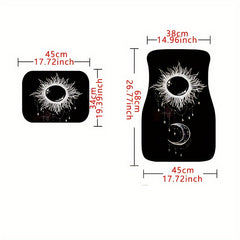 4pcs Sun And Moon Star Car Floor Mats - Water absorbent Non slip Mats