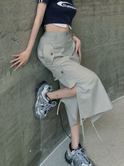 Solid Bodycon Cargo Skirt For Spring & Summer