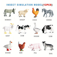 12pcs Mini Farm Animals Poultry Figures Model Education Toys