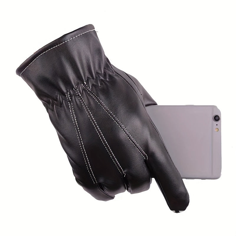 Warm Touch Screen Gloves PU Leather Cycling Coldproof Gloves