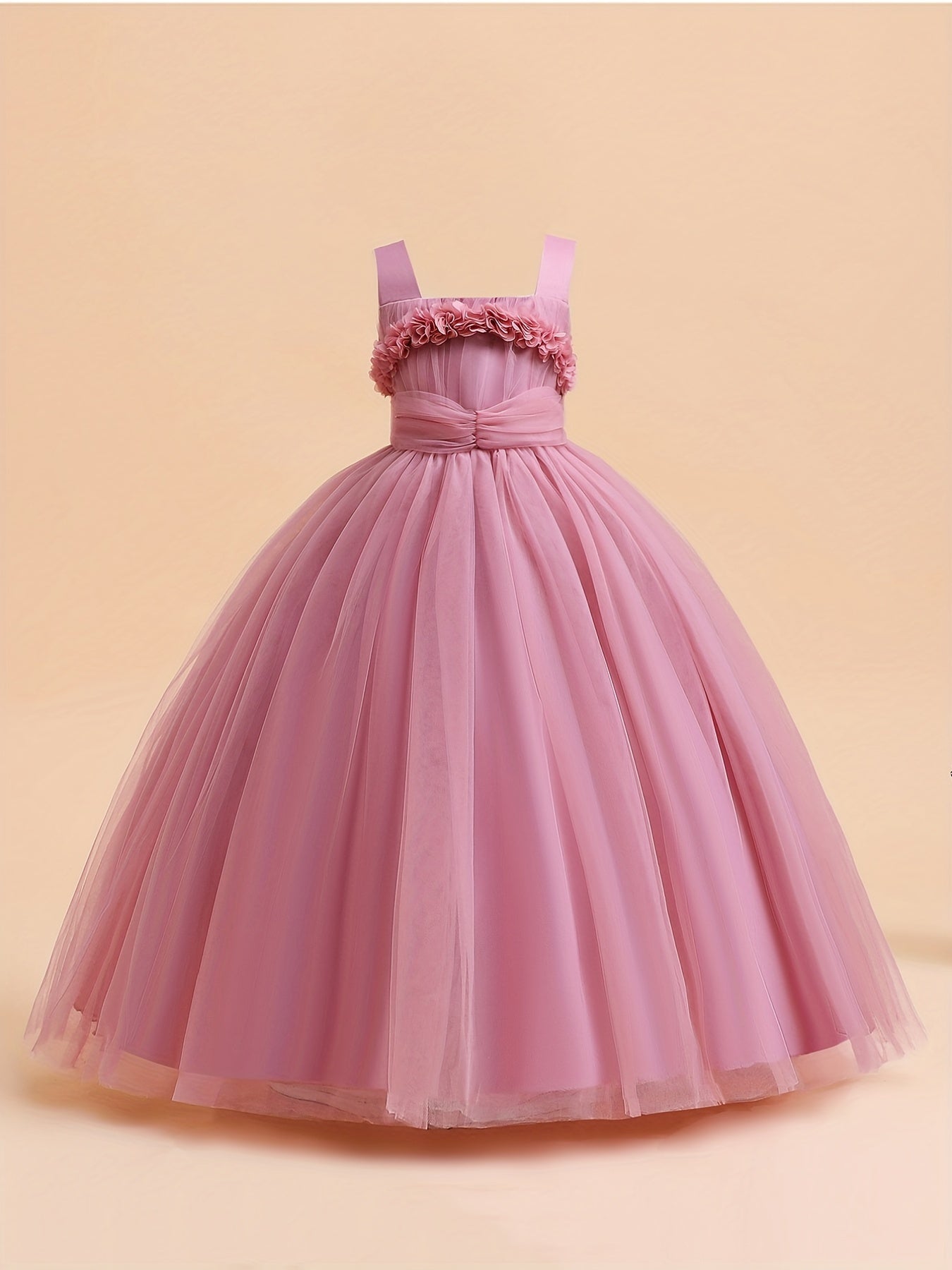 Girls Formal Dress Birthday Party Dress Flowers Decor Maxi Dress