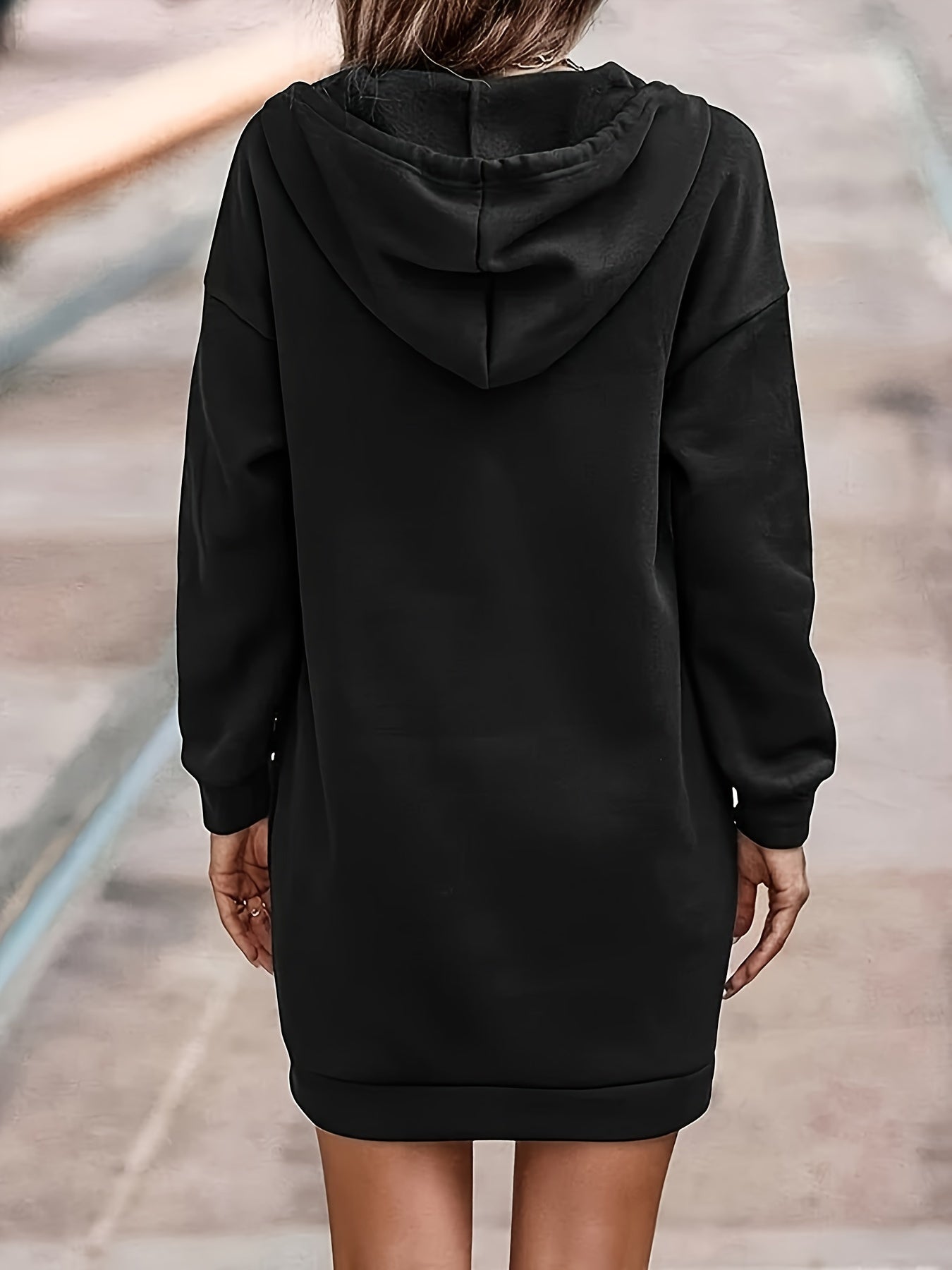 Hooded Drawstring Dress with Pockets Long Sleeve Casual