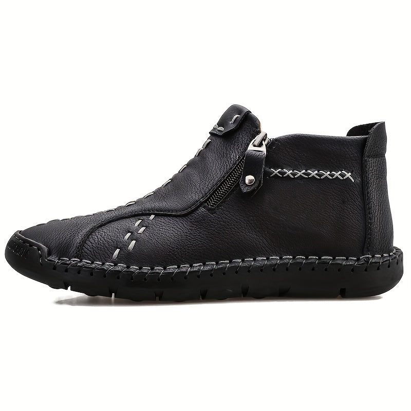 Men's Solid Hiking Boots Non Slip Zipper Casual Durable Shoes