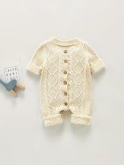 Baby Knit Bodysuit Button Down Short Sleeve Sweater Romper