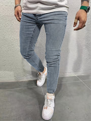 Classic Distressed Slim Fit Jeans Men's Casual Stretch Denim Pants