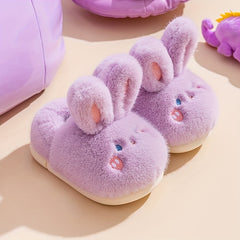 Rabbit Furry House Shoes For Girls Non Slip Soft Bottom Walking Shoes