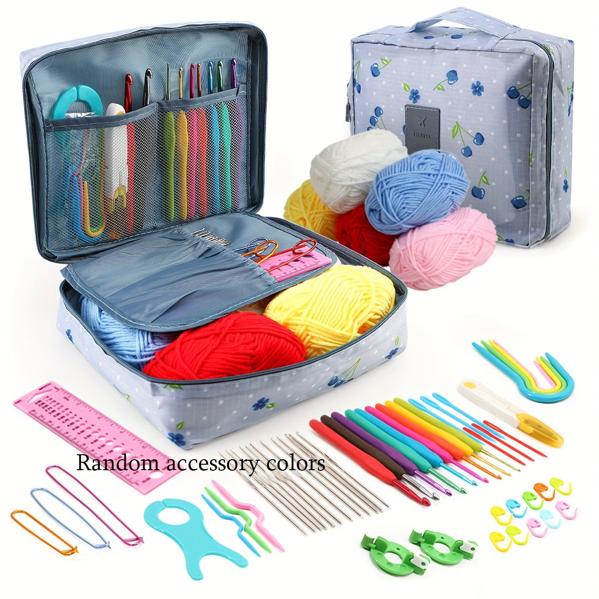 Cat Print Crochet Kit with Metal Hooks, Yarn, Scissors