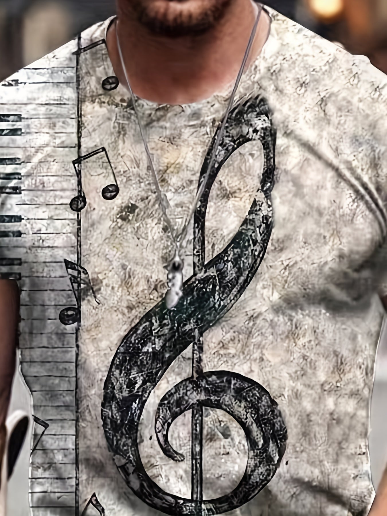 Men's Music Note Print T Shirt - Stylish Summer Essential