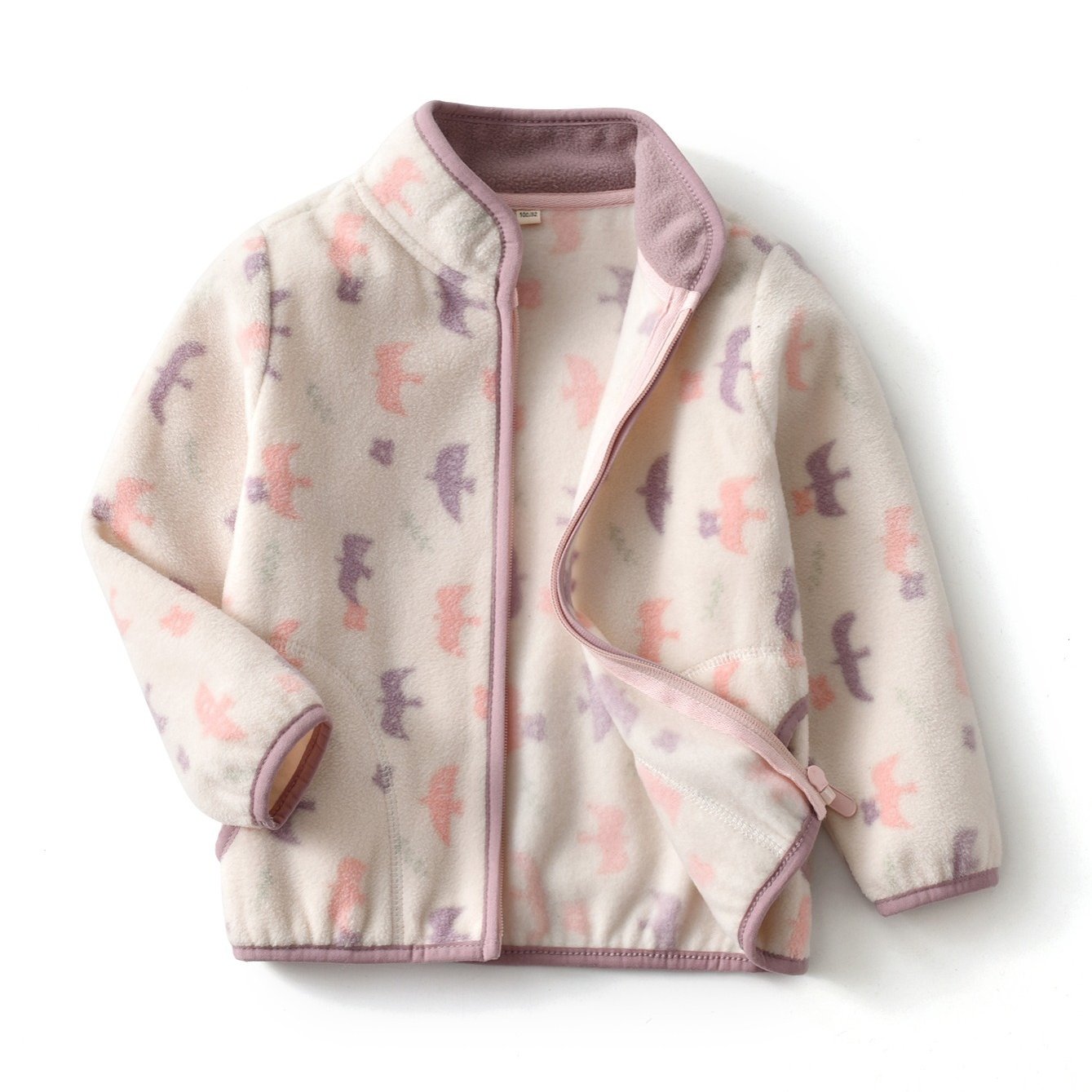 Girls Bird Printed Casual Warm Stand Collar Jacket