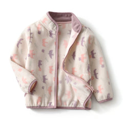 Girls Bird Printed Casual Warm Stand Collar Jacket