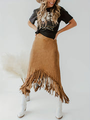 Tassel High Waist Midi Skirt Vintage Style Women's Clothing